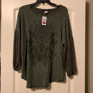 Buckle Misses 3/4 sleeve olive top